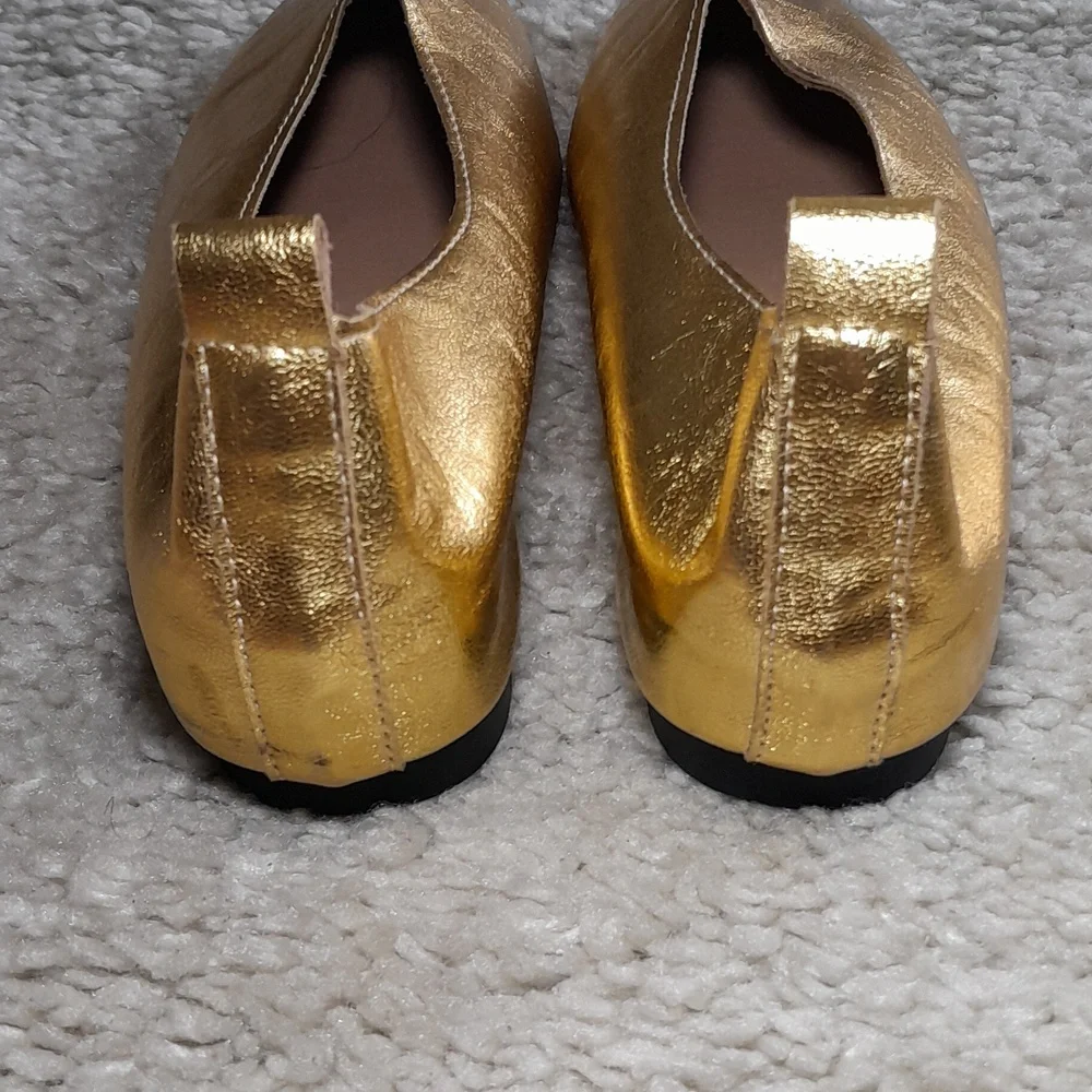 LUVTQ & LOVED Mettalic Gold Square Toe Flats Size 40